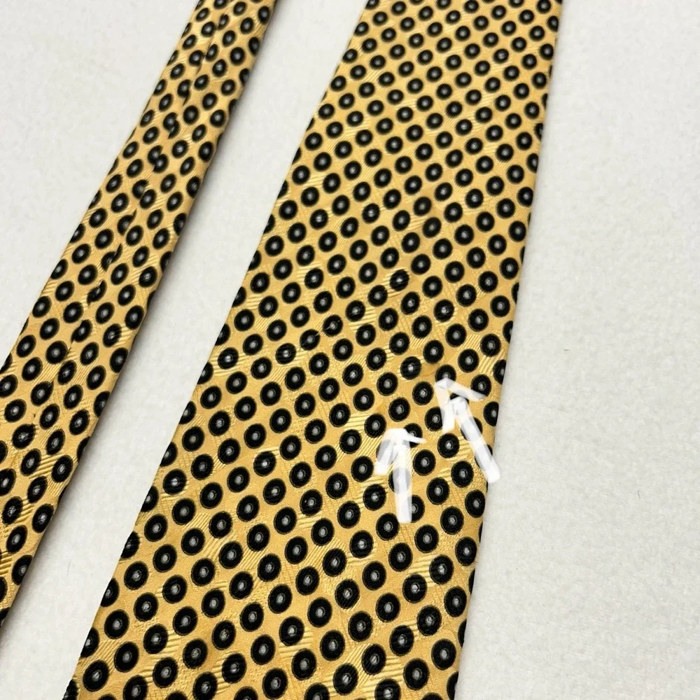 Stefano Ricci Gold Pure Silk Luxury Tie w Black‎ Circles Made in Italy